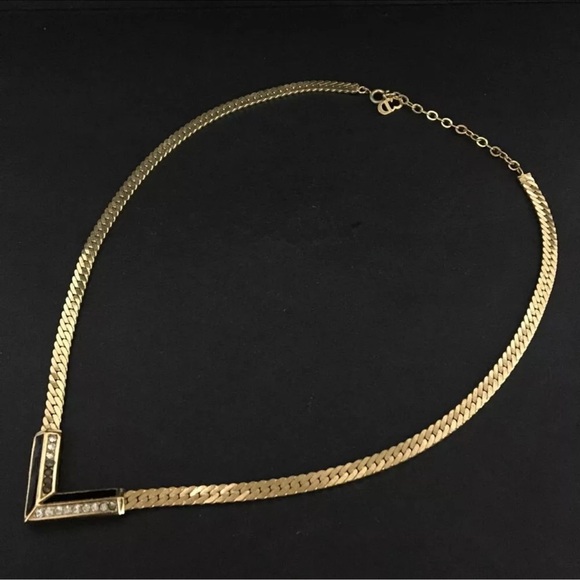 Authentic Christian Dior Rhinestone Gold Tone Pendant Necklace - Picture 2 of 8